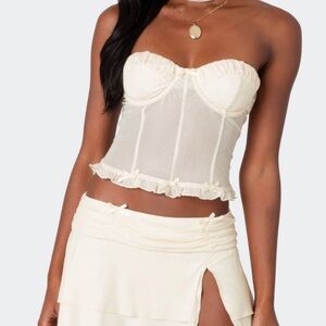 Edikted Jojo Strapless Sheer Mesh Corset, CREAM, size SMALL